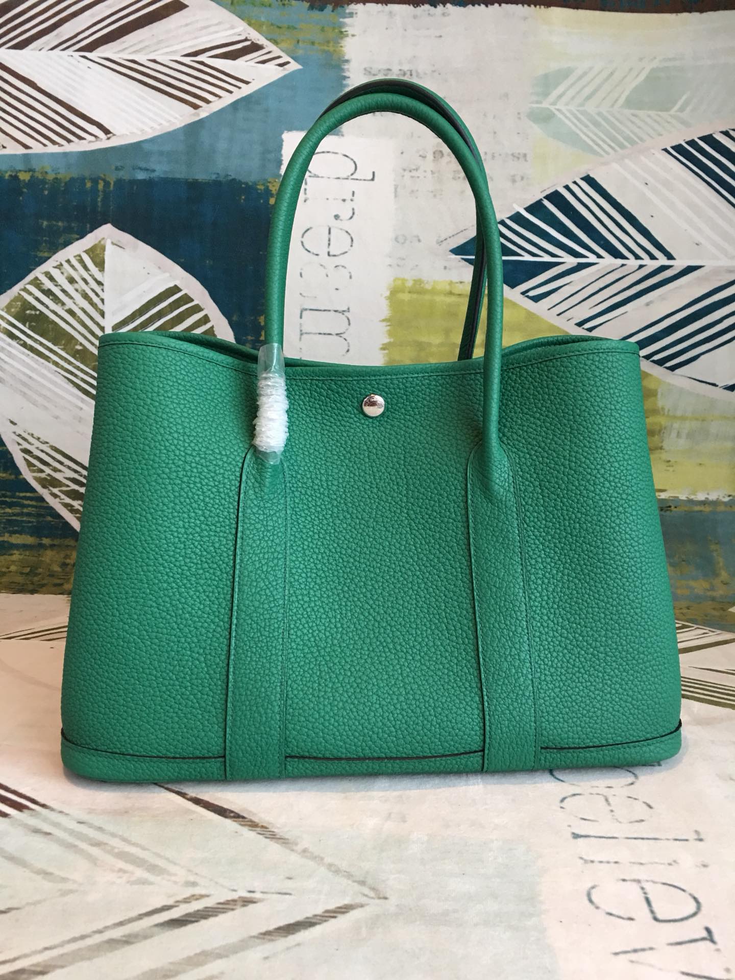 Hermes Garden Party 36cm Tote Handbag In Green Clemence Leather